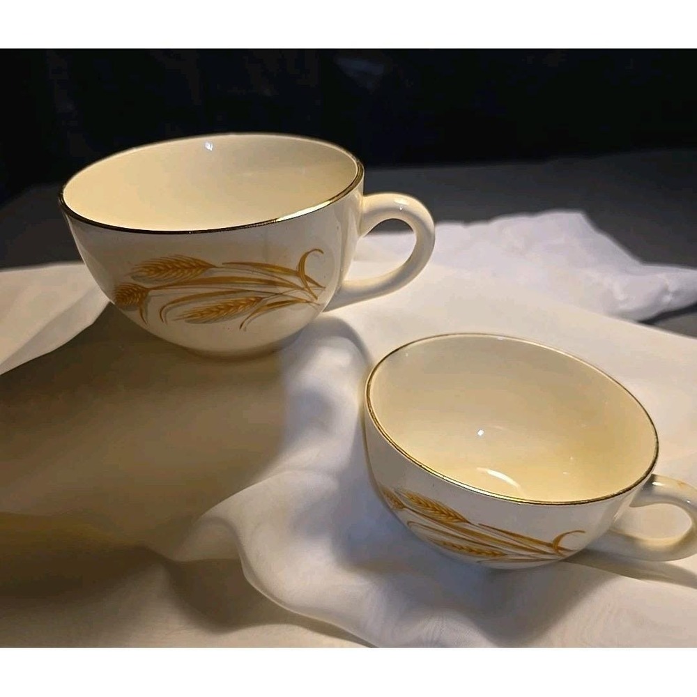 Homer Laughlin ~Vintage Ceramic Wheat Pattern Coffee Cups ~22k Gold Trim~ Set 2